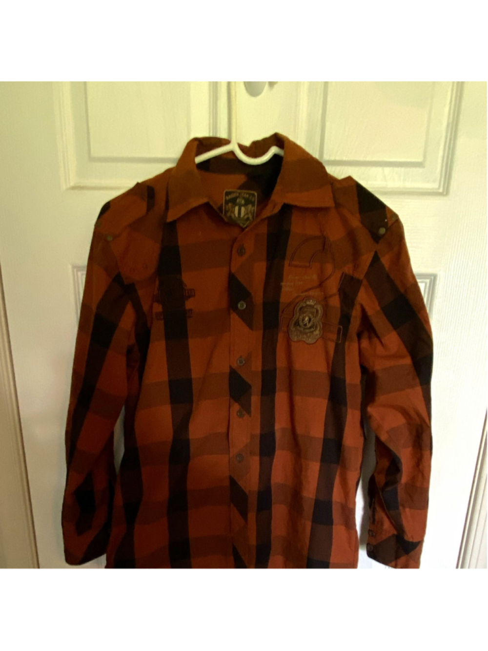 Raider Men's Brown/Black Plaid Cotton Woven Long Sleeve Button-Up Shirt M